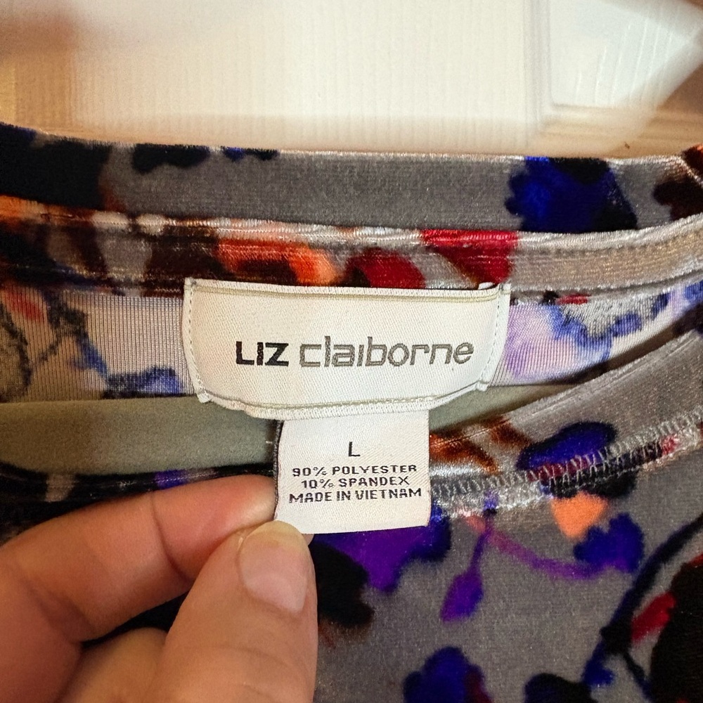 Liz Claiborne Multicolor Floral Blouse Soft Velvet Feel